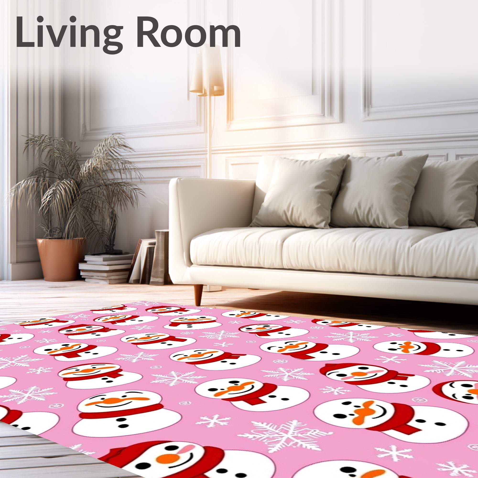 Pink Snowman With Red Scarf Collection Rug