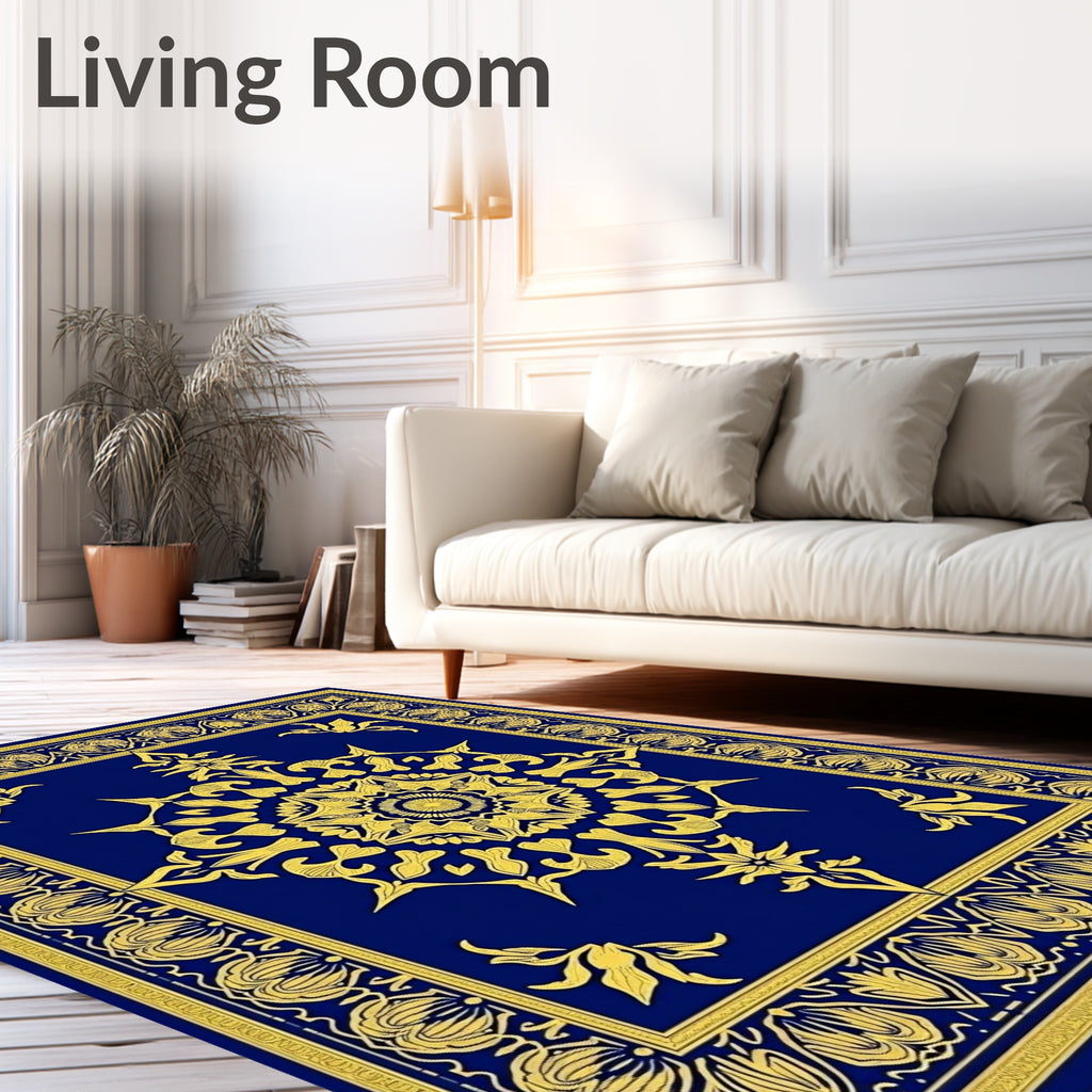 Royal Blue Gold Medallion Floral Rug