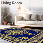 Royal Blue Gold Medallion Floral Rug