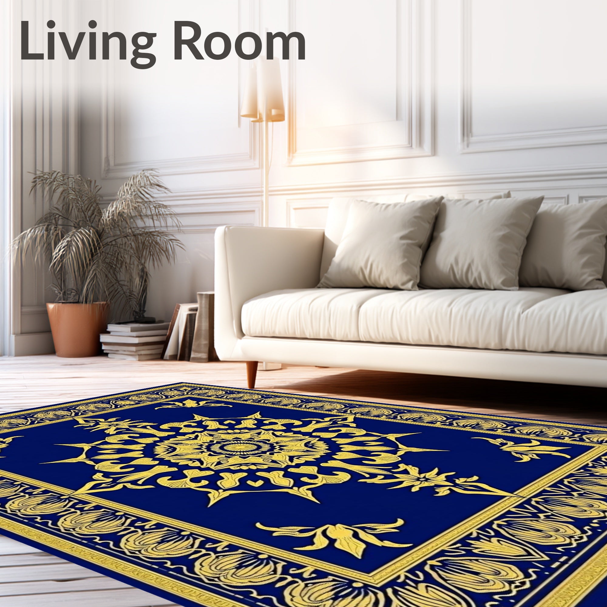 Royal Blue Gold Medallion Floral Rug