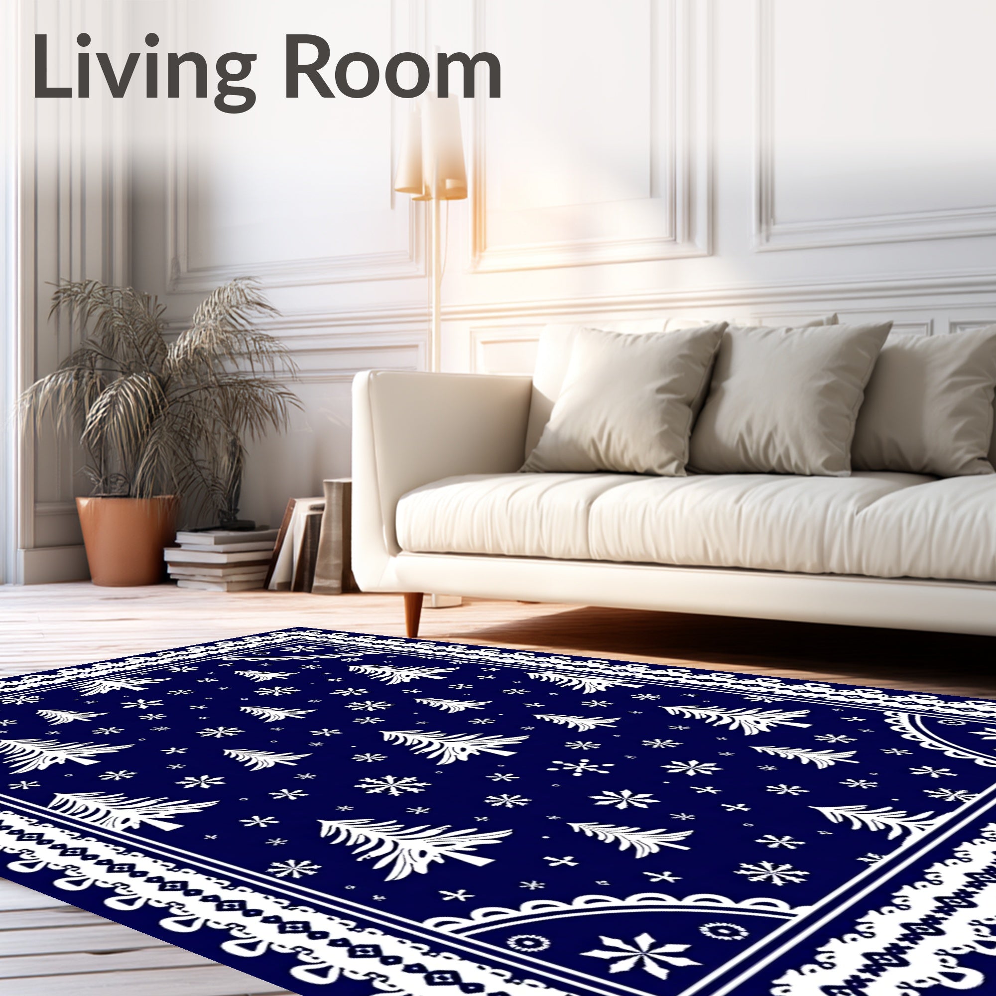 White Christmas Trees Snowflake Navy Rug