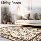 Brown Scrollwork Floral Filigree Frame Rug