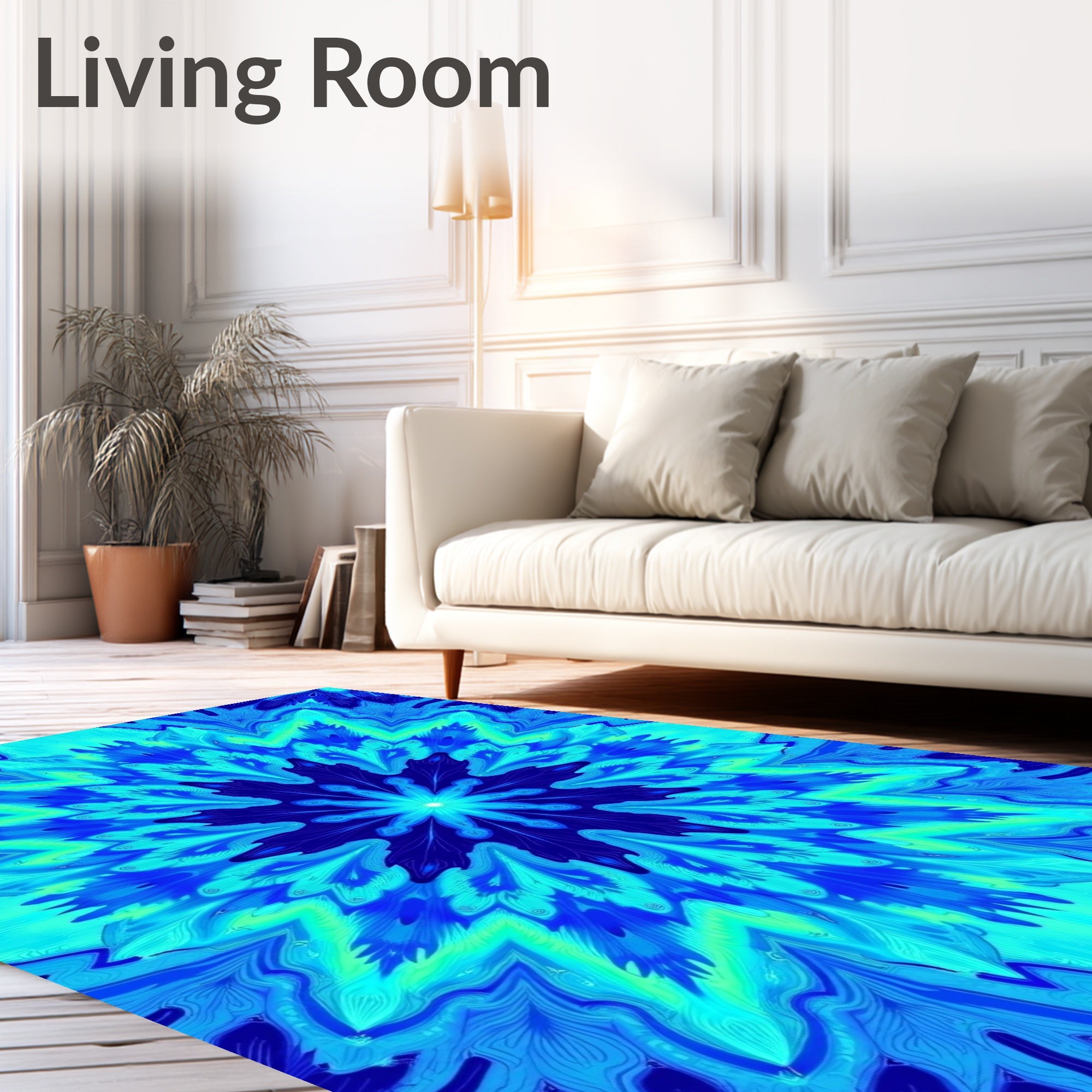 Vibrant Blue Teal Radial Bloom Rug