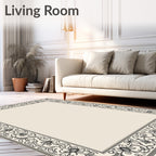 Elegant Ivory Arabesque Floral Border Rug