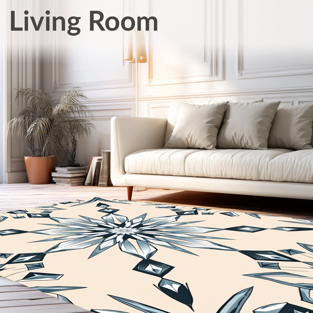 Cool Blue Geometric Crystal Starburst Rug