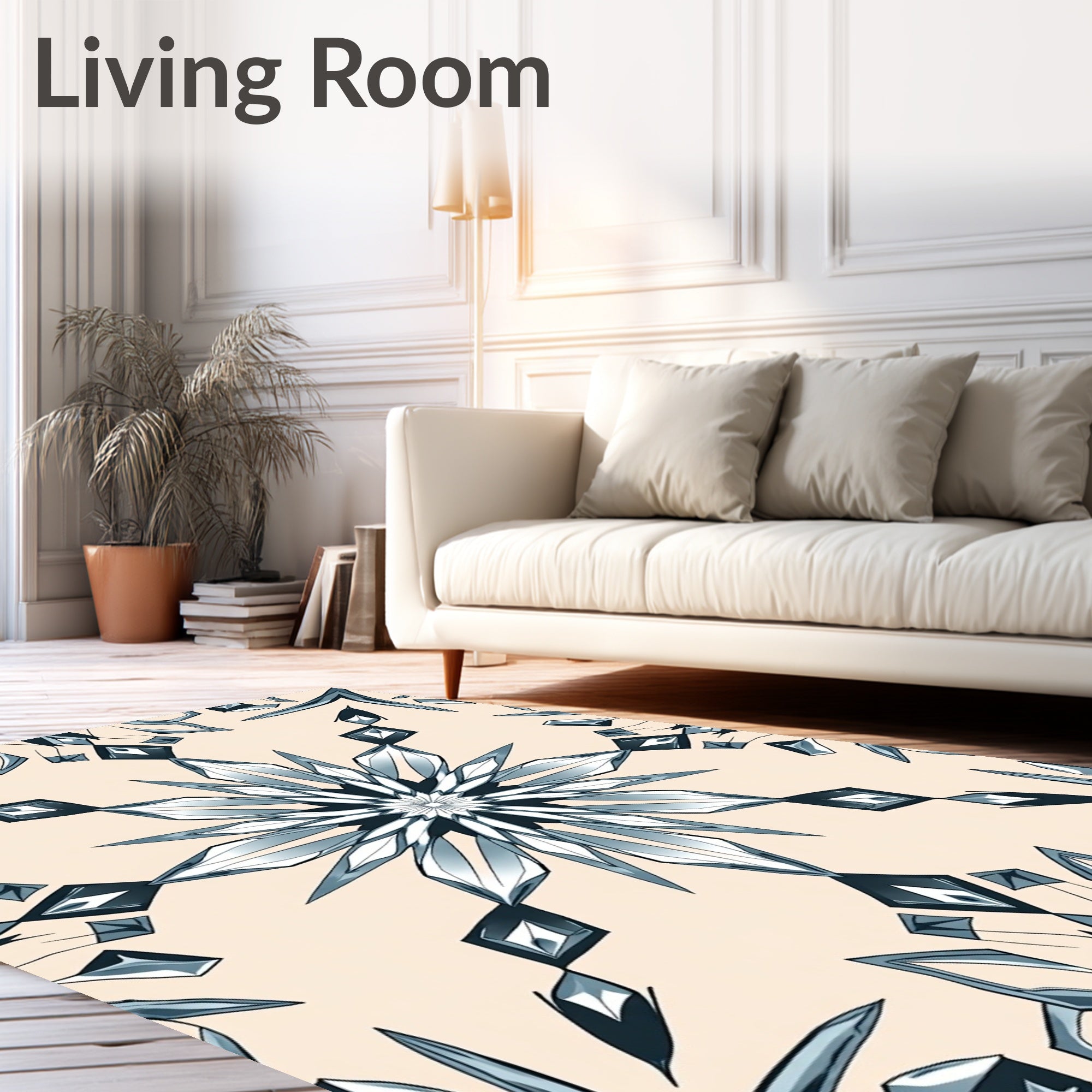 Cool Blue Geometric Crystal Starburst Rug