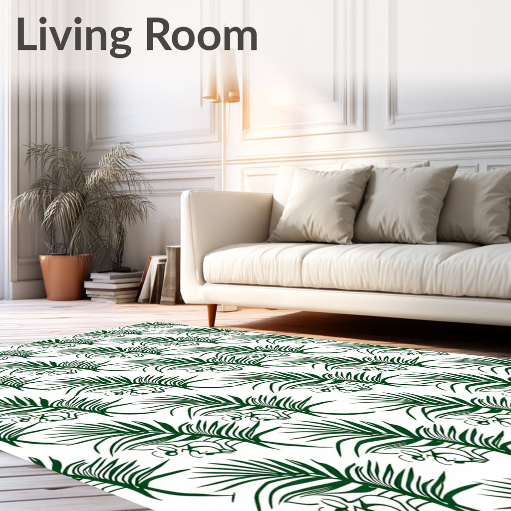 Dark Green Palm Frond Garden Rug