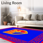 Bold Red Blue Shield Emblem Rug