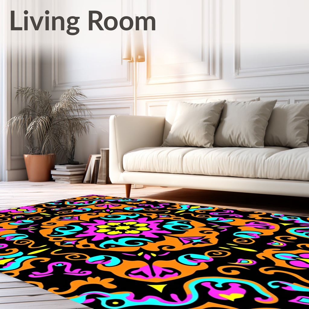 Vibrant Orange Teal Pink Medallion Rug