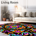 Vibrant Orange Teal Pink Medallion Rug