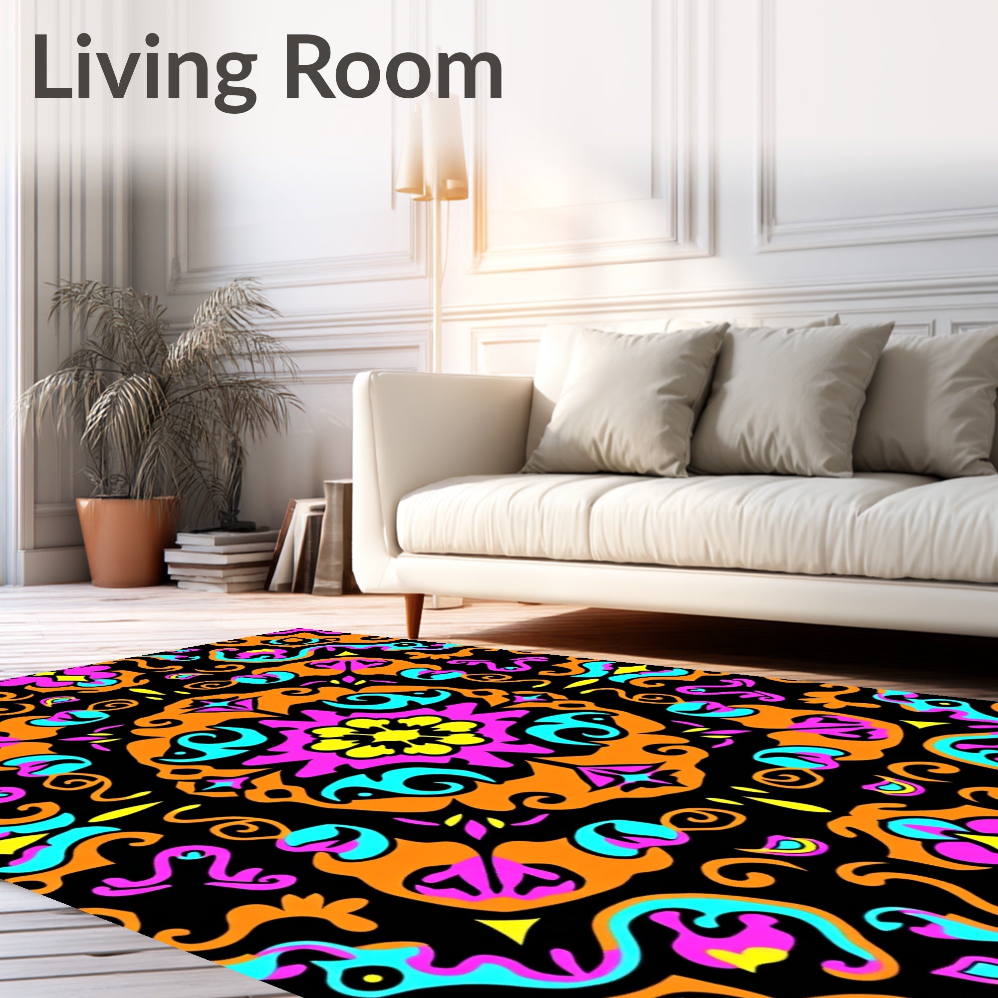 Vibrant Orange Teal Pink Medallion Rug