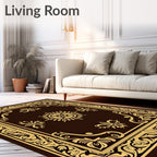 Elegant Gold Brown Arabesque Scroll Rug