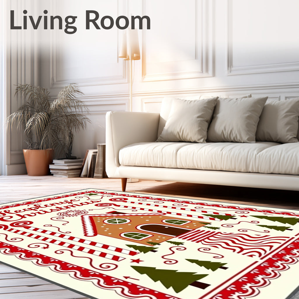 Gingerbread House Red Candy Cane Christmas Rug