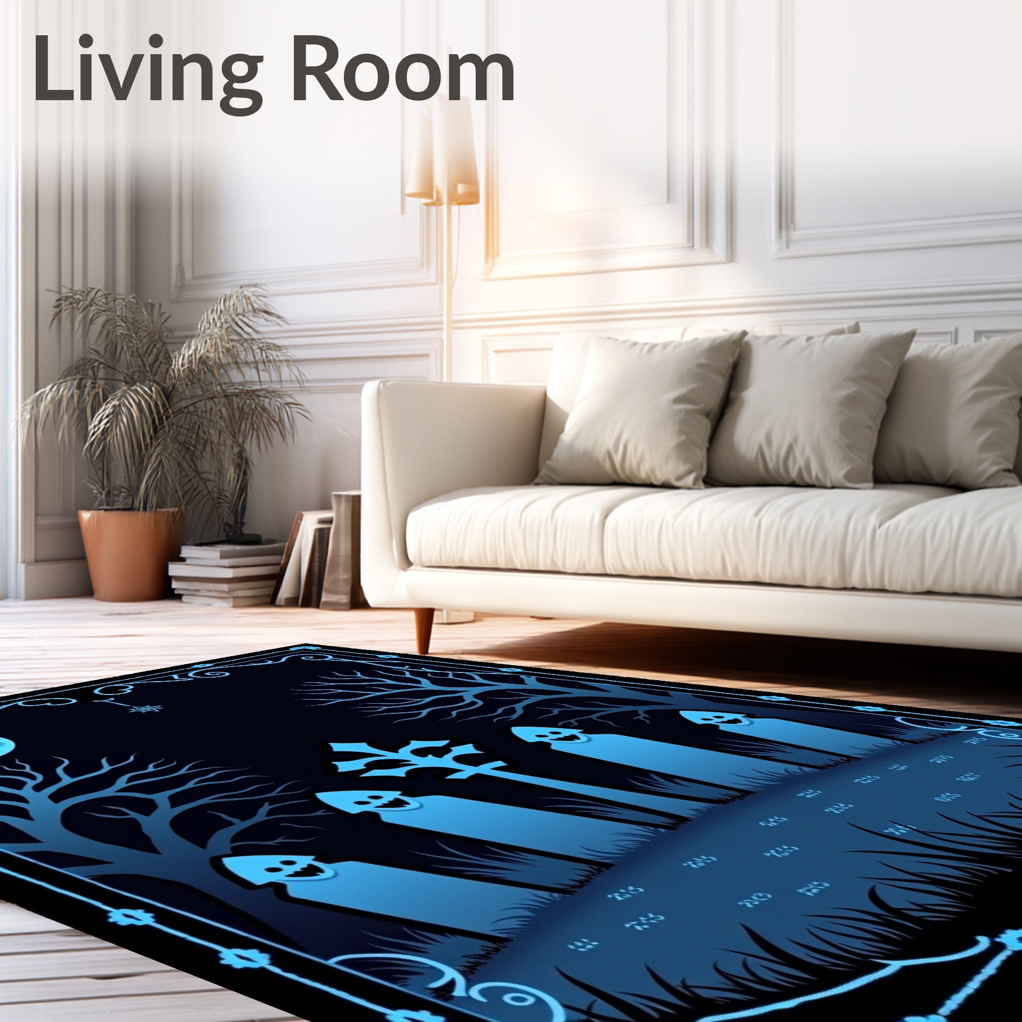 Eerie Blue Graveyard Moonlit Night Rug