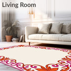 Vibrant Orange Pink Floral Border Rug