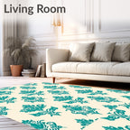 Teal Damask Floral Medallion Rug