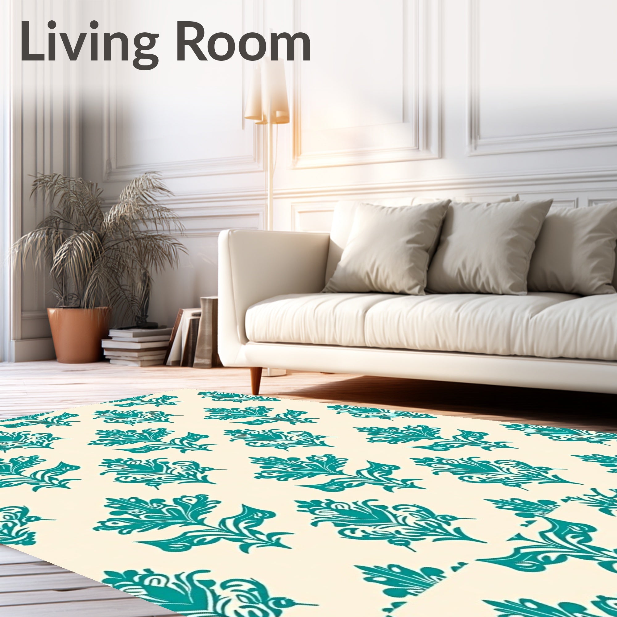 Teal Damask Floral Medallion Rug