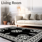 Monochromatic Floral Scroll Border Rug