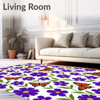 Vibrant Purple Floral Butterfly Garden Rug