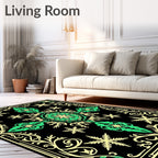 Black Emerald Green Floral Medallion Rug