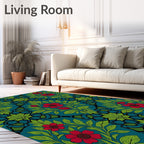 Crimson floral vine on teal Rug