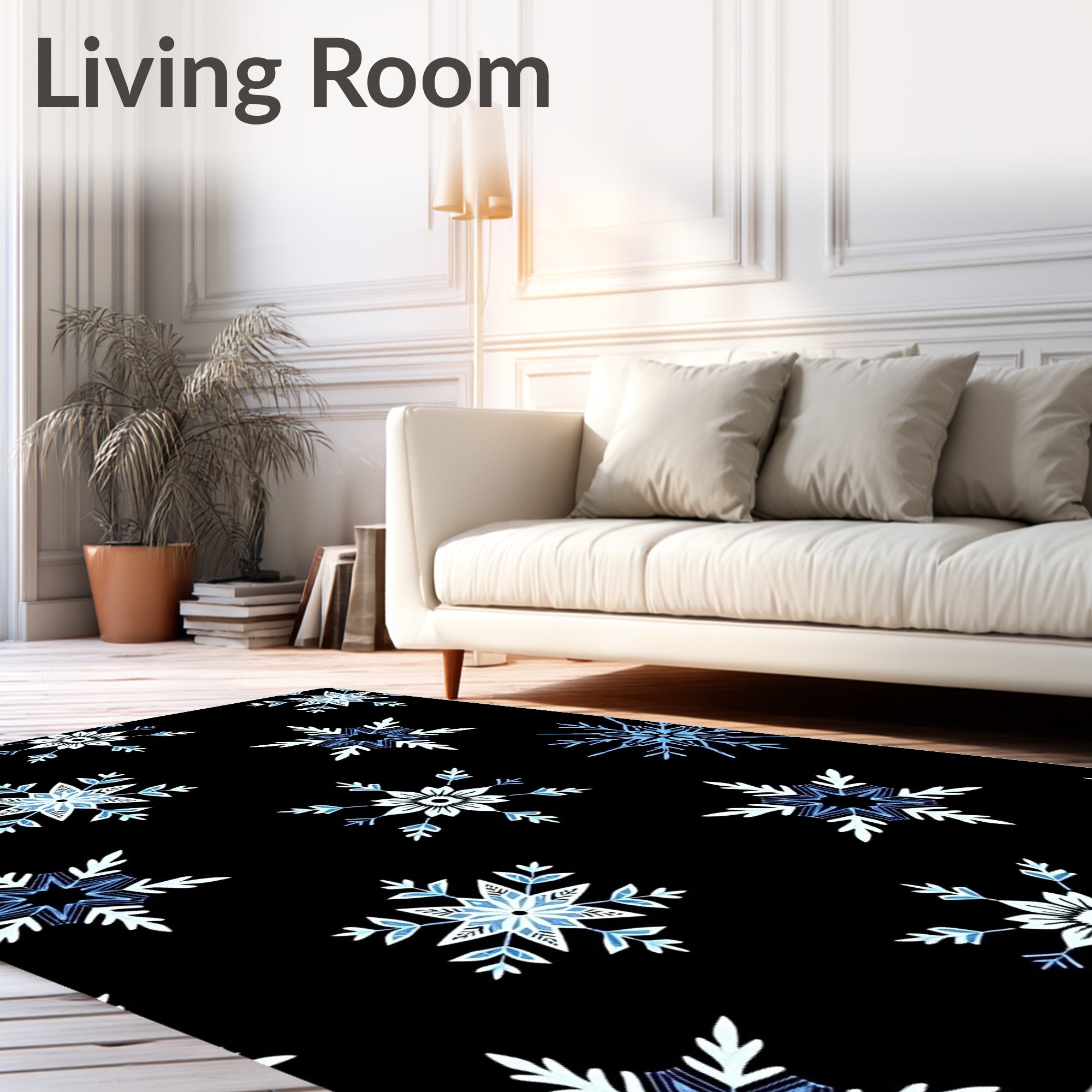 Winter Blue Snowflake Collage Rug