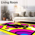 Retro Black Cat Yellow Abstract Rug