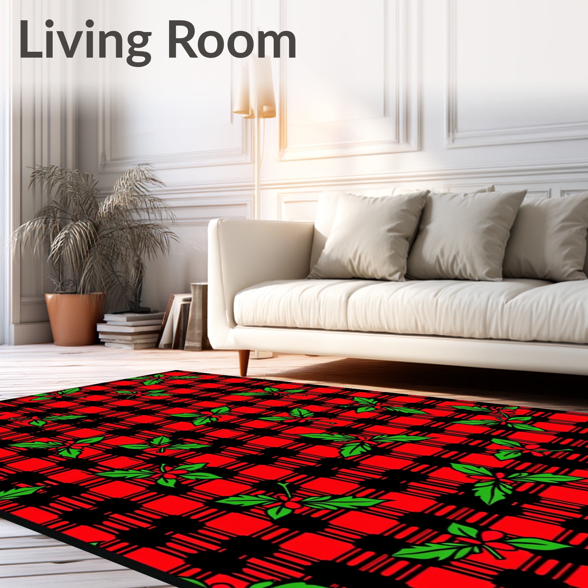 Red Black Plaid Holly Berry Accent Rug
