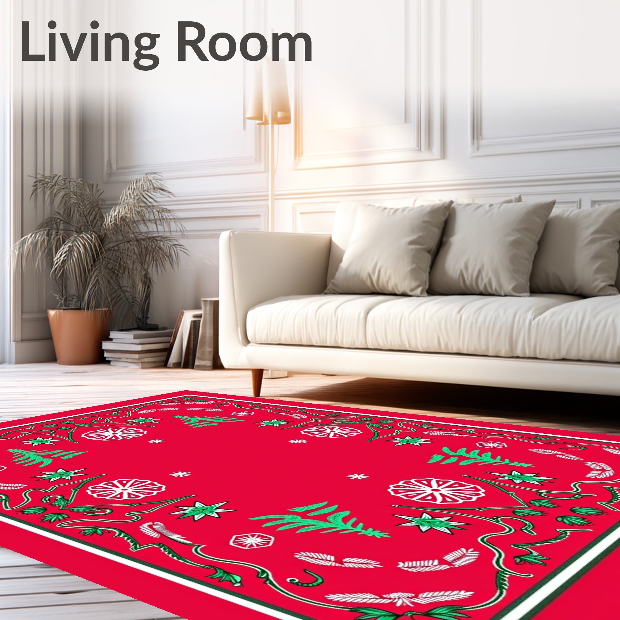 Crimson Branches White Flowers Holiday Rug