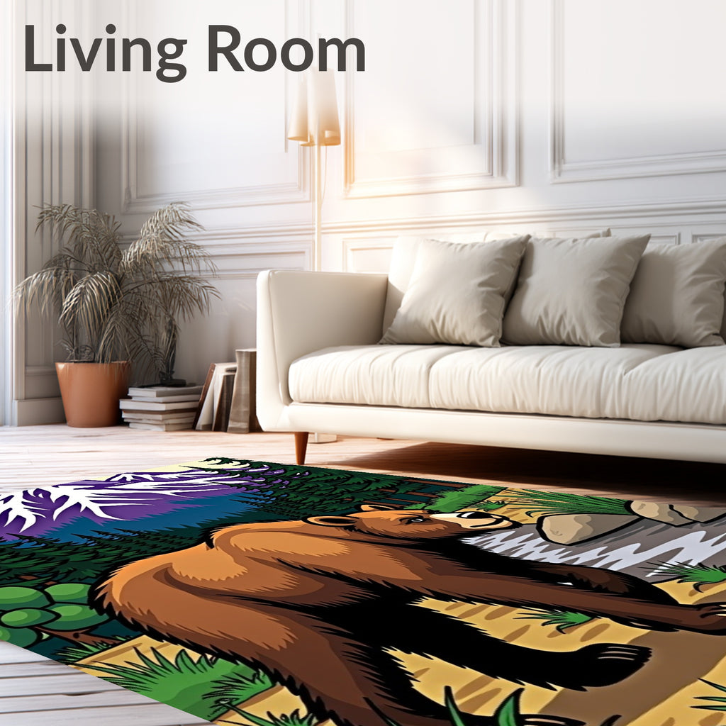 Brown Bear Mountain Forest Landscape Rug