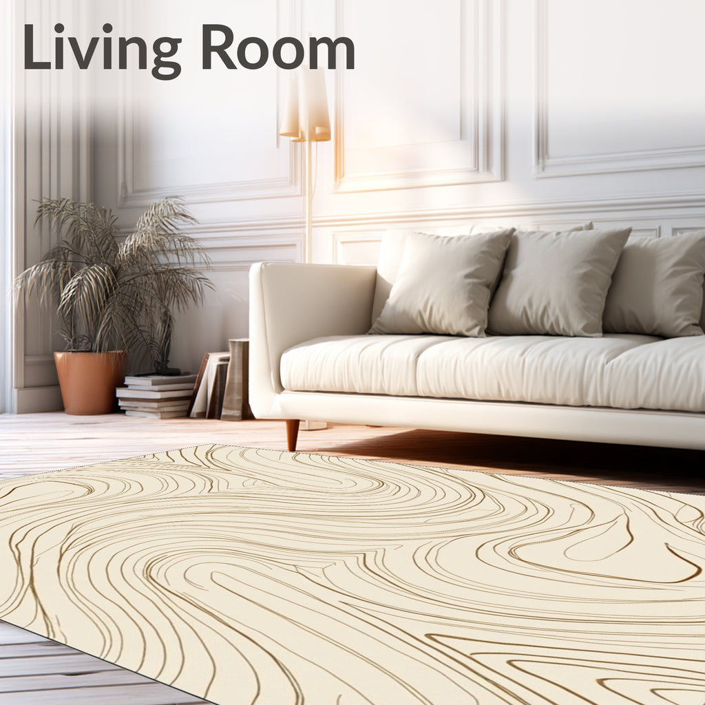 Cream and Gold Swirl Lines Rug