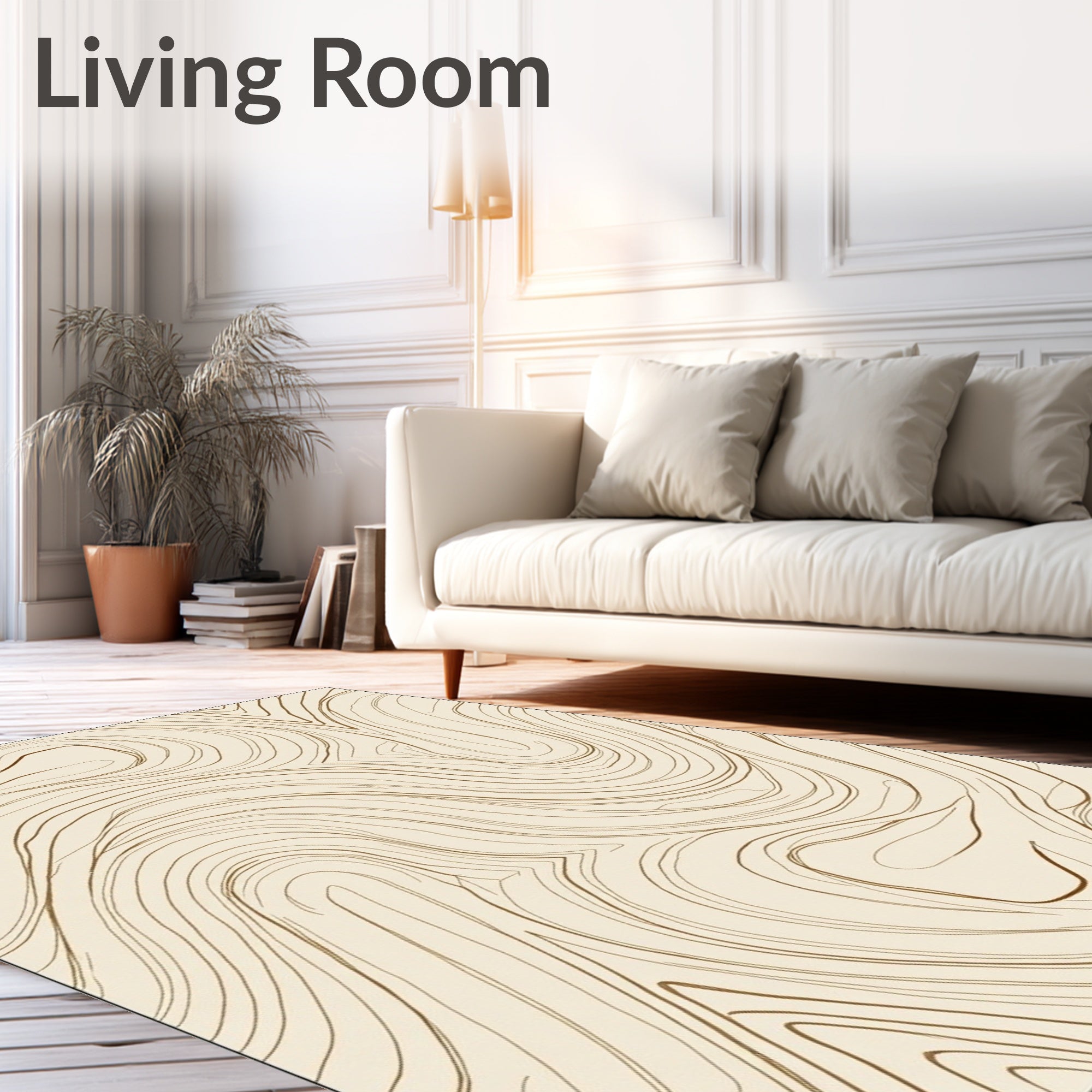 Cream and Gold Swirl Lines Rug