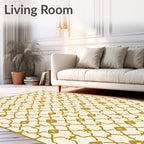 Gold Geometric Lattice Arabesque Rug