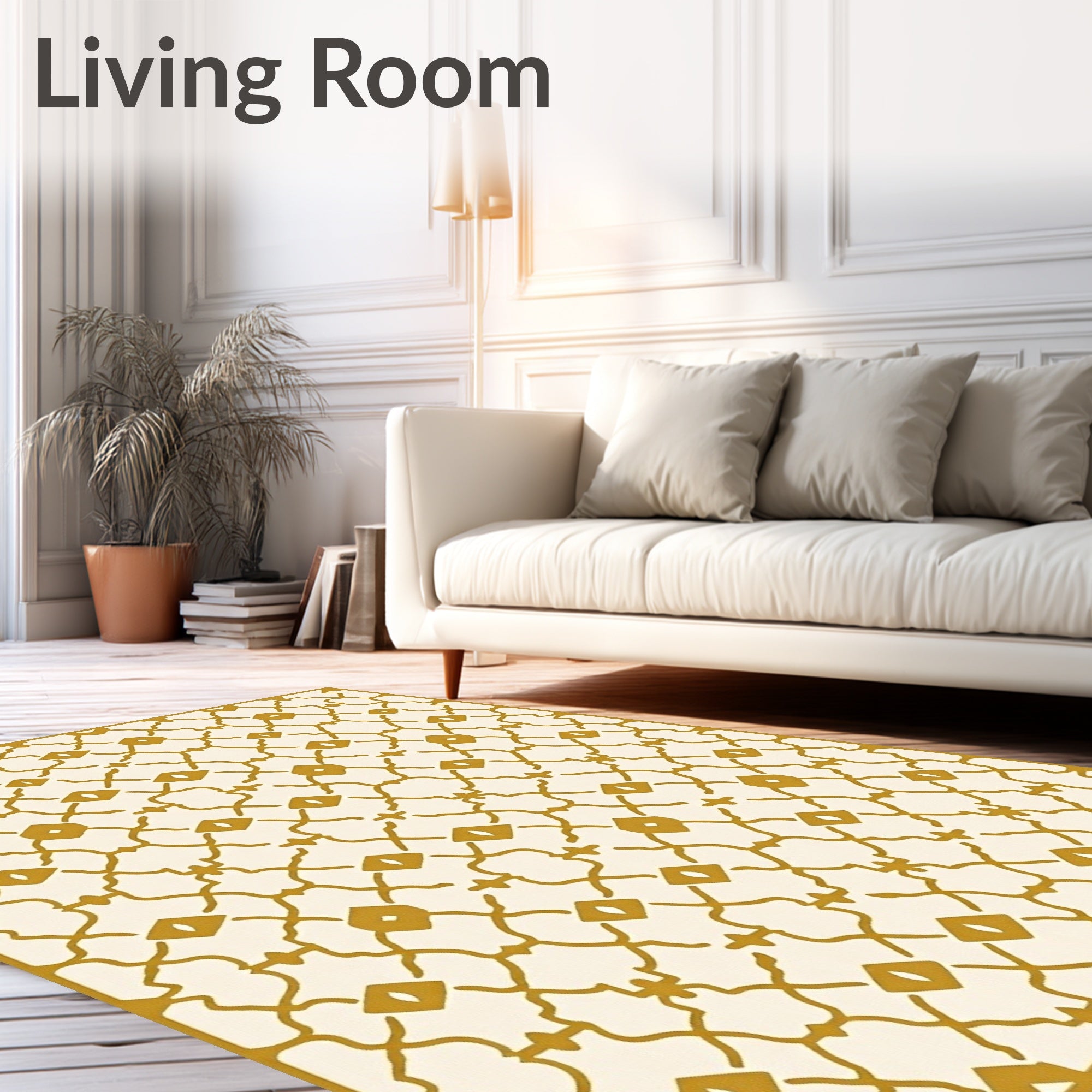 Gold Geometric Lattice Arabesque Rug