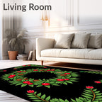 Green Leaf Red Berry Wreath Rug
