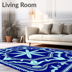 Art Nouveau Navy Blue Floral Medallion Rug