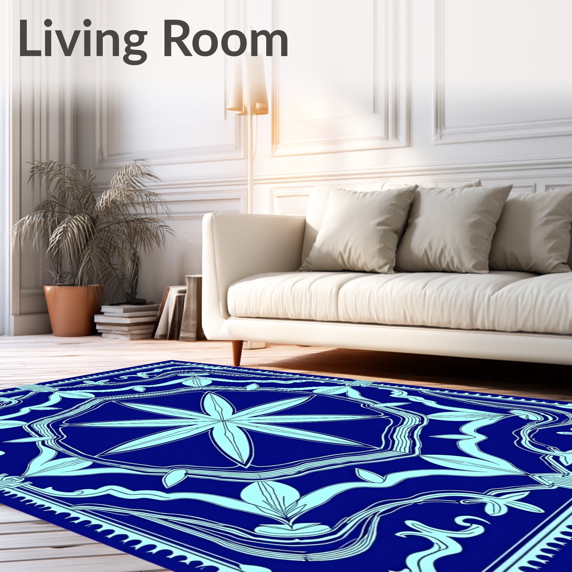 Art Nouveau Navy Blue Floral Medallion Rug