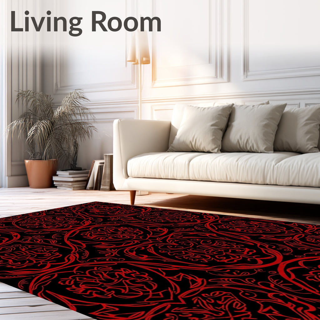 Crimson Red Ornate Damask Rug