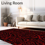 Crimson Red Ornate Damask Rug