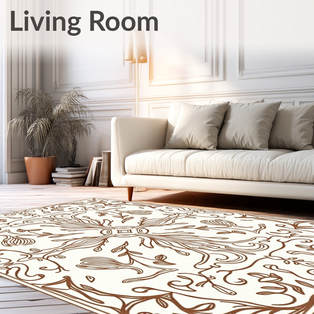 Brown Outline Botanical Blossom Square Rug