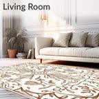 Brown Outline Botanical Blossom Square Rug