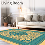 Teal Floral Medallion Cream Border Rug