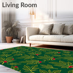 Gold Leaf Berry Branch Green Rug