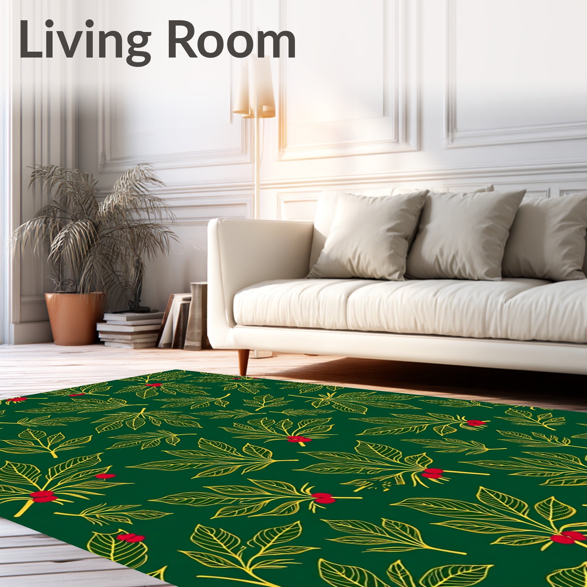 Gold Leaf Berry Branch Green Rug