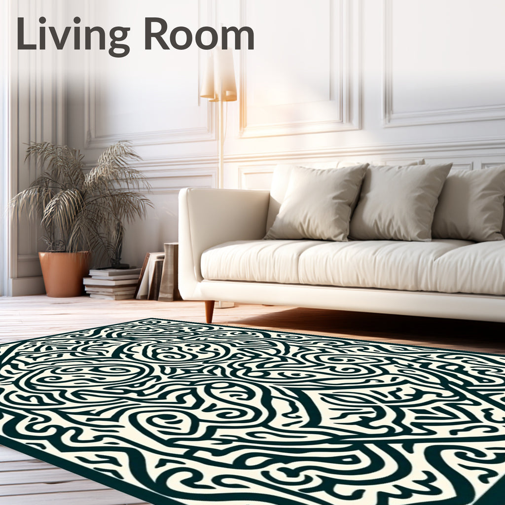 Intricate Cream And Navy Labyrinth Rug