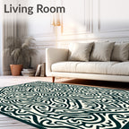 Intricate Cream And Navy Labyrinth Rug