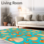 Coastal Orange Shell Starfish Variety Rug