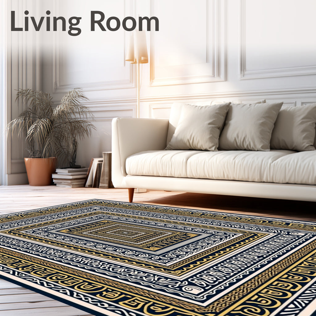 Geometric Ivory Gold Concentric Frames Rug