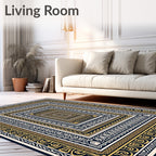 Geometric Ivory Gold Concentric Frames Rug