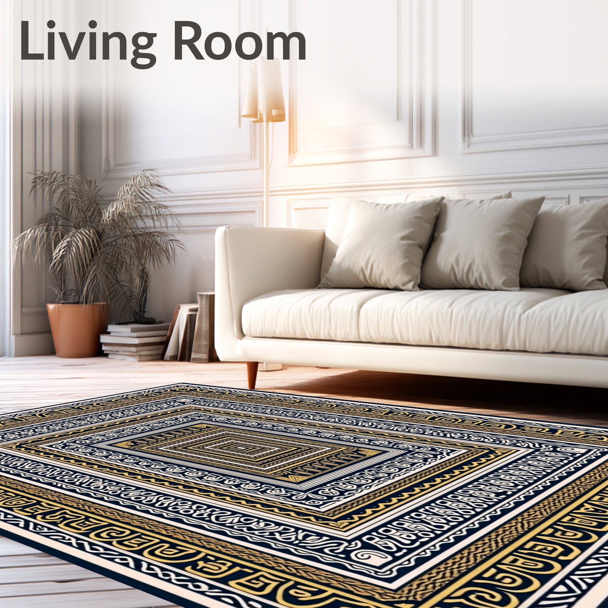 Geometric Ivory Gold Concentric Frames Rug